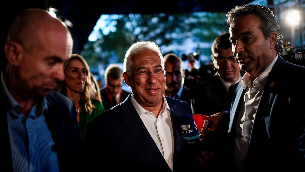 Socialist party candidate and Portuguese outgoing prime minister Antonio Costa, centre, during the general election. Photograph: Patricia de Melo Moreira/AFP via Getty