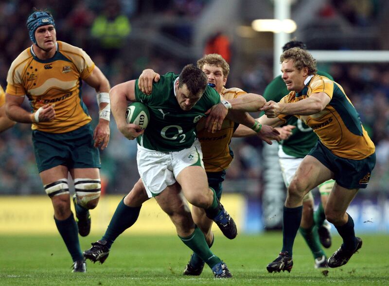 Cian Healy goes on the rampage on his Ireland debut, against Australia, in 2009. Photograph: James Crombie/Inpho