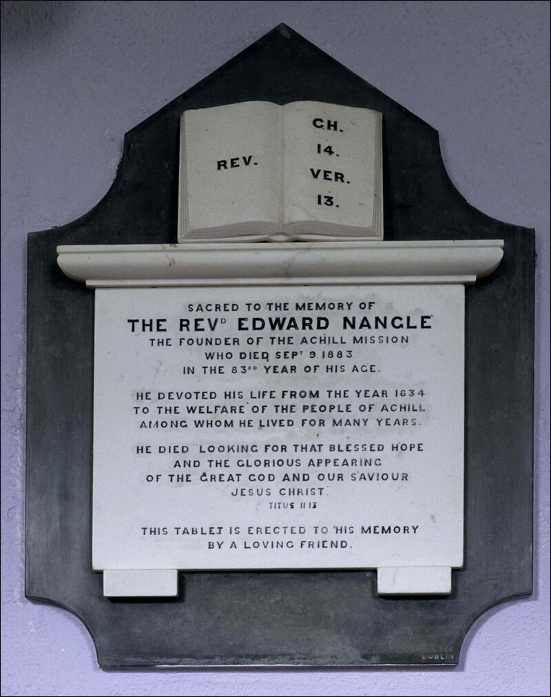 A plaque to Rev Edward Nangle at St Thomas’s Church, Dugort