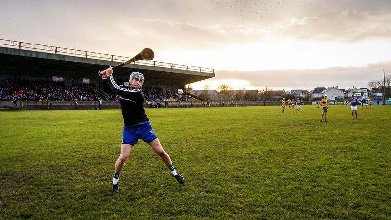 Clare goalkeeper Andrew Fahy takes a púc out against Tipp. Photograph: Oisin Keniry/Inpho