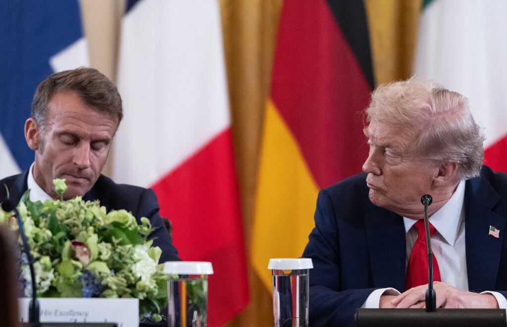 French president Emmanuel Macron and US president Donald Trump at the White House on Monday for talks on Ukraine. Photograph: Andrew Caballero-Reynolds/AFP via Getty Images