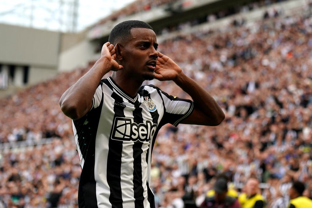 Newcastle United's Alexander Isak celebrates scoring. Photograph: Owen Humphreys/PA Wire