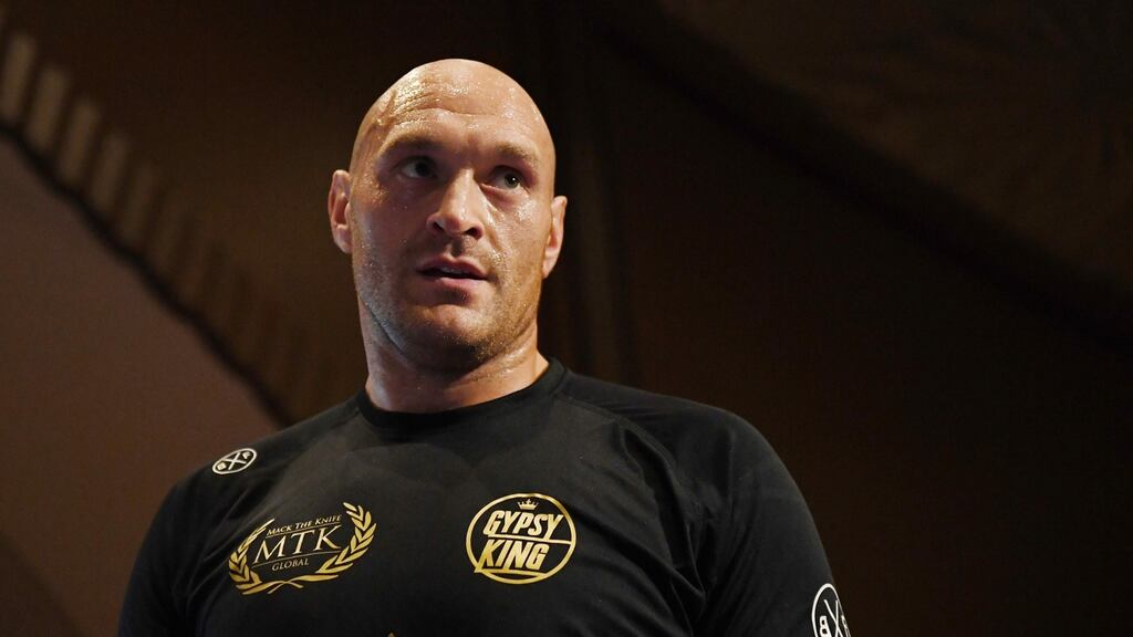 Tyson Fury trains ahead of his heavyweight clash with Tom Schwaz in Las Vegas. Photograph: Ethan Miller/Getty