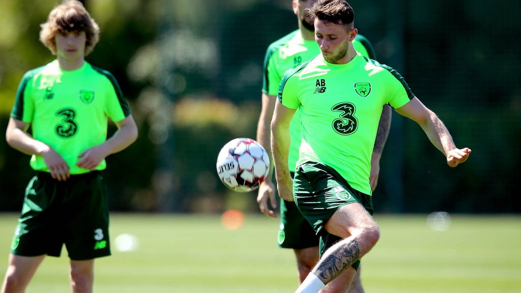Alan Browne has been ruled out of the Euro 2020 qualifiers against Denmark and Gibraltar after picking up a calf injury during Ireland’s training camp in Portugal. Photograph: Ryan Byrne/Inpho