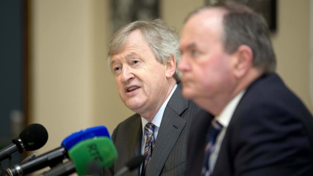 GAA director general Páraic Duffy and president Liam Ó Néill during the press conference for the publication of the association’s annual report at Croke Park. Photograph: Morgan Treacy/Inpho.