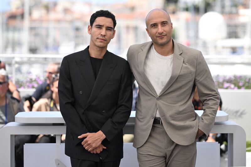 Adam Bessa and Lotfy Nathan at the 2022 Cannes film festival, where Bessa won an Un Certain Regard award for his role in Harka. Photograph: Loic Venance/AFP via Getty