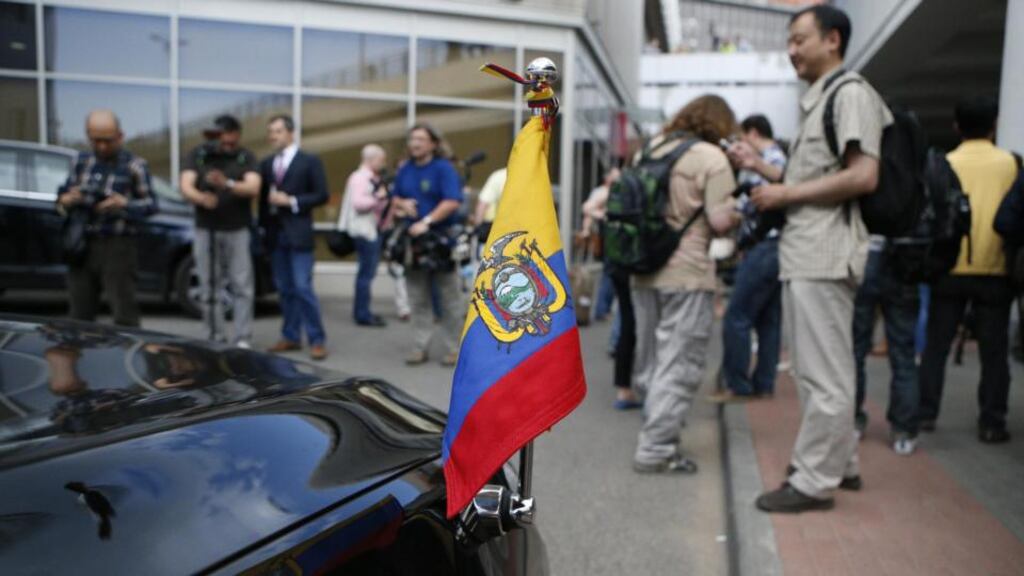 The Ecuadorean ambassador to Russia’s car stands outside Sheremetyevo airport, near Moscow, as journalists await the arrival of Edward Snowden yesterday. Photograph: AP Photo/Alexander Zemlianichenko Jr