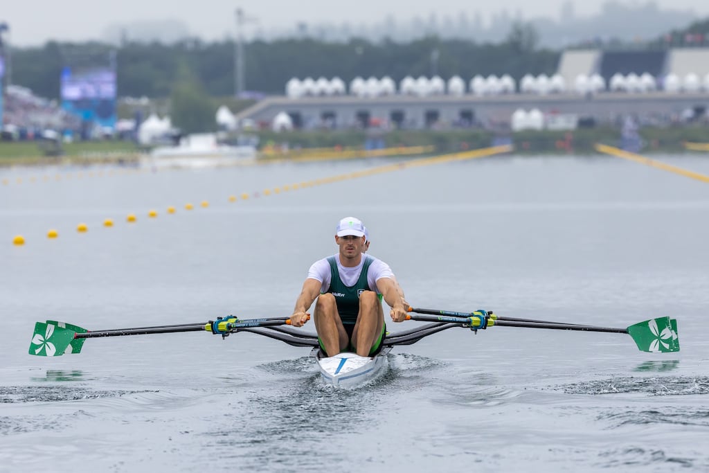 Ireland’s Philip Doyle and Daire Lynch on the way to winning their heat in the men's double sculls at Vaires-sur-Marne Nautical Stadium in Paris. Photograph: Morgan Treacy/Inpho