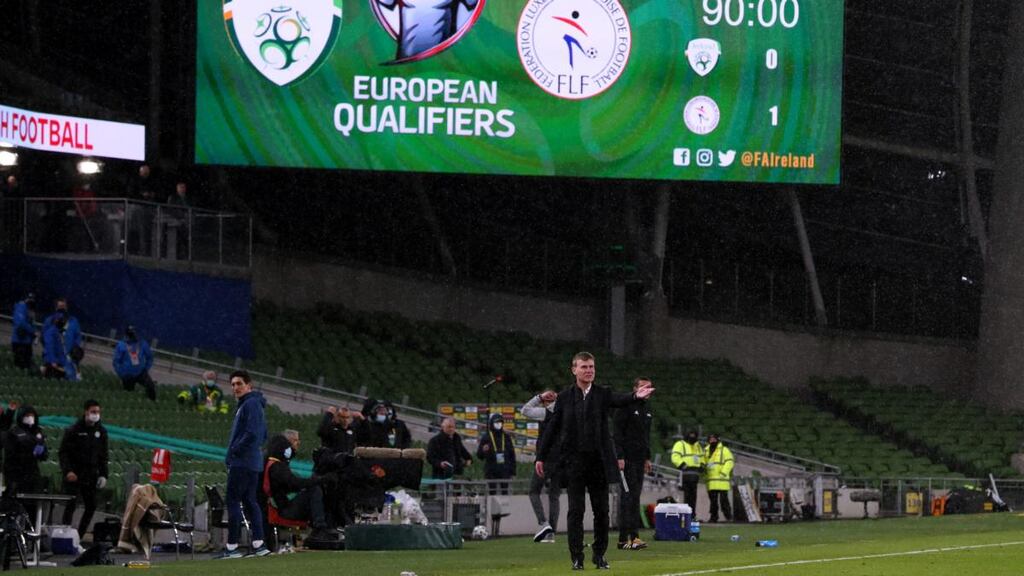 Republic of Ireland manager Stephen Kenny gestures on the touchline during the World Cup qualifier against Luxembourg at the Aviva Stadium. Photograph: Brian Lawless/PA Wire
