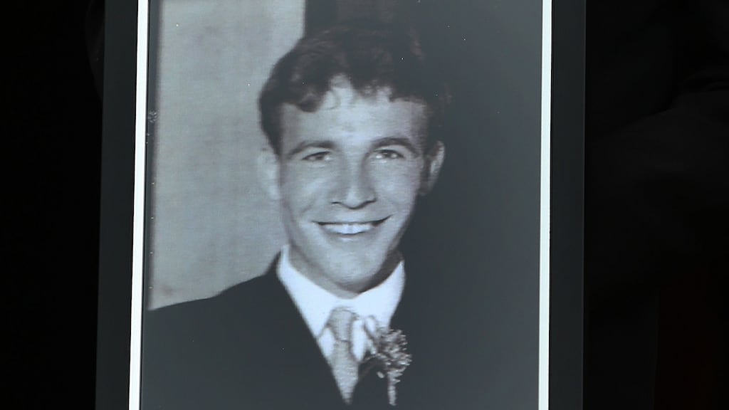 A photograph of Séamus Wright at his funeral last year: he was abducted, murdered and secretly buried by the IRA along with Kevin McKee in 1972. Photograph: Niall Carson/PA Wire