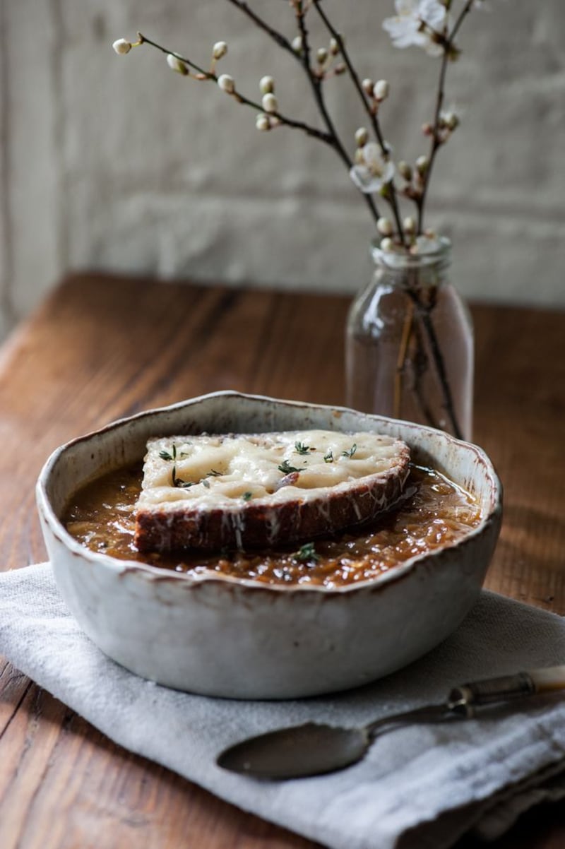French onion soup with cheese croutons