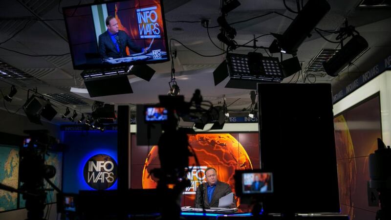 Team Trump: Alex Jones broadcasting from the Infowars studio in Texas. Photograph: Ilana Panich-Linsman/New York Times