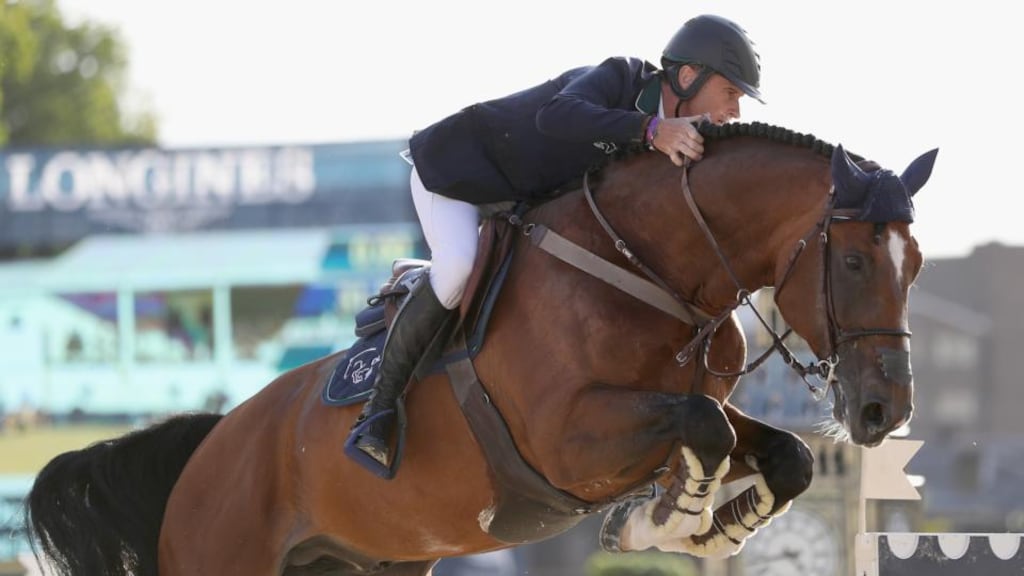 Ireland’s Denis Lynch riding All Star 5 during the Longines Global Champions Tour event in London. Photograph: Linnea Rheborg/Getty Images