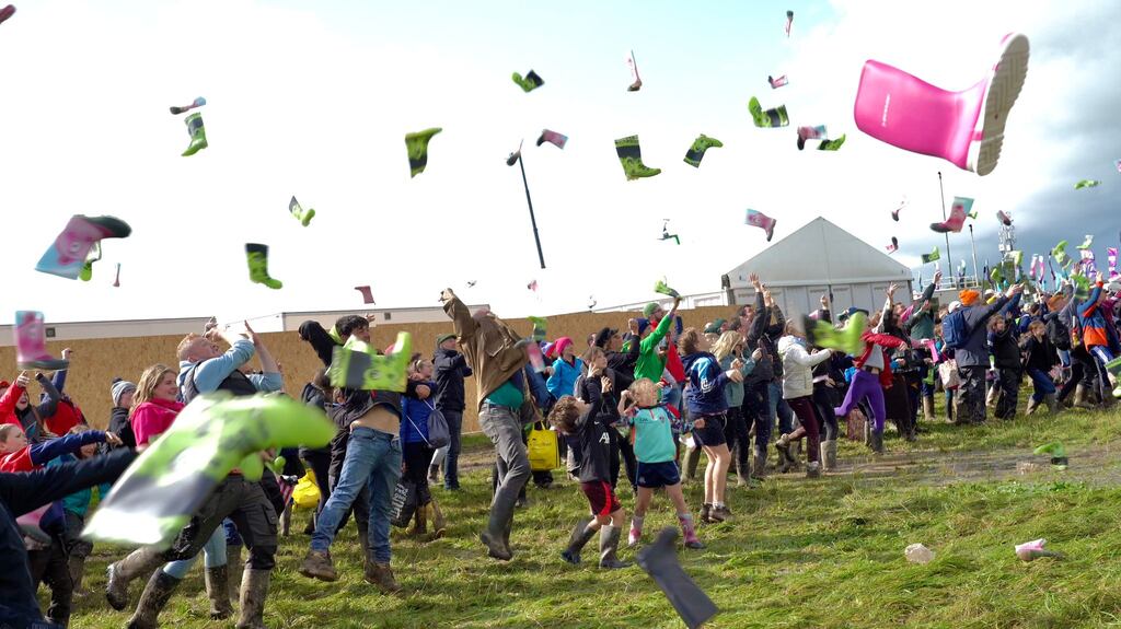 Wellies flying through the air at the National Ploughing Championships, Ratheniska, Co Laois. Photograph: Macra na Feirme