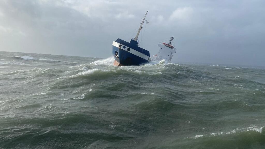 The ‘Lily B’ cargo ship was drifting close to Hook Head. Photograph: Dunmore East RNLI lifeboat