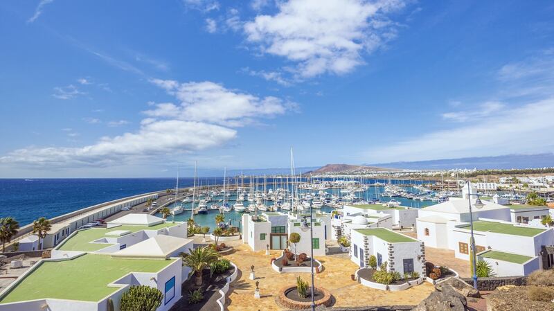View over the new yacht harbour Marina Rubicon and Playa Blanca in Lanzarote.