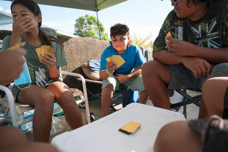 Children at the village of Leiali’i. Photograph: Michelle Mishina Kunz/New York Times