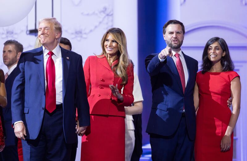 Donald and Melania Trump with JD and Usha Vance at the Republican National Convention in Milwaukee. Photograph: Justin Lane/EPE