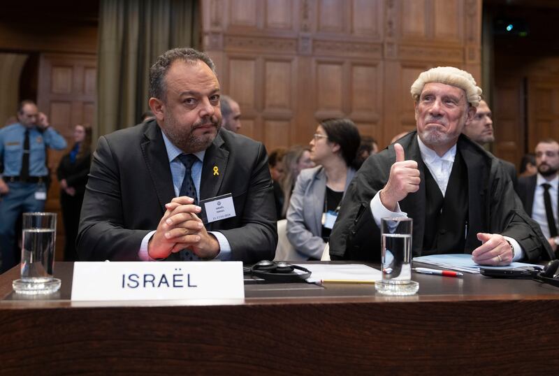 Barrister Malcolm Shaw (right) and Israeli legal counsellor Tal Becker on January 11th at the International Court of Justice in the The Hague, which has been asked by South Africa to rule on possible acts of 'genocide' in the Gaza Strip by Israel. Photograph: Michel Porro/Getty Images