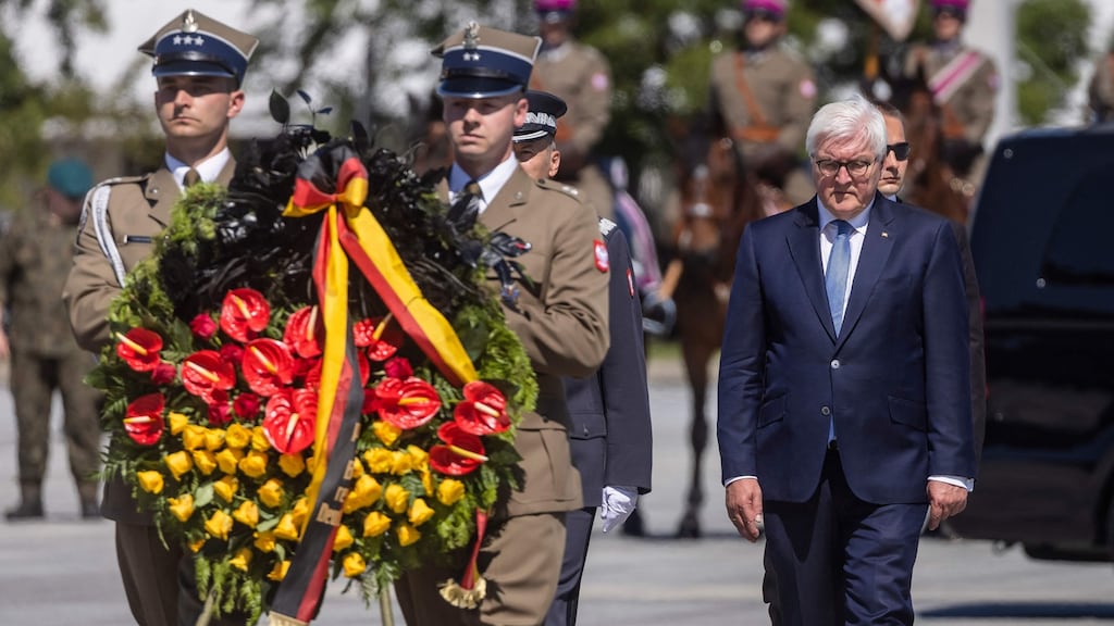 German president Frank-Walter Steinmeier walking to the Tomb of the Unknown Soldier during a wreath-laying ceremony in Warsaw, Poland, on June 17th, 2021. Photograph: Wojtek Radwanski/AFP via Getty Images