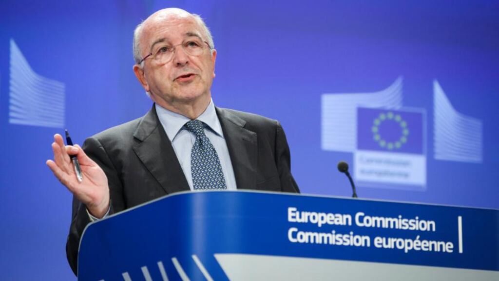 Outgoing European Commissioner for Competition Joaquin Almunia gives a news conference on state aid. Photograph: EPA/Olivier Hoslet