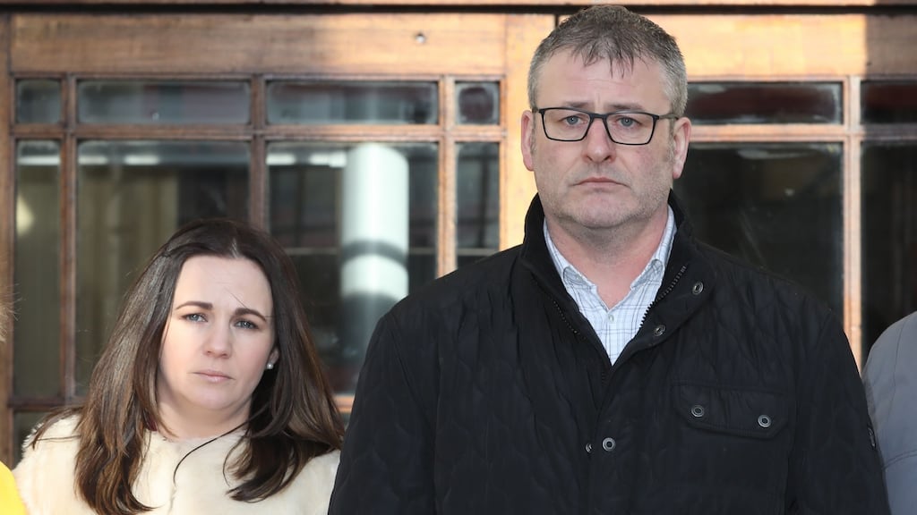 Fiona Tuite and Ivan Murphy from Drogheda, the parents of Evan Tuite, are seen leaving the Four Courts. Photograph: Collins