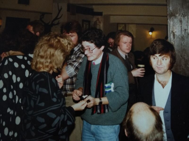 Philip Casey with a very young Peter Sirr in glasses at a Graph Magazine launch in 1986