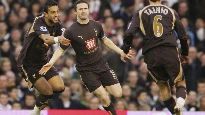 Mido celebrates with Robbie Keane during his time at Spurs in 2007. Photo: Phil Cole/Getty Images