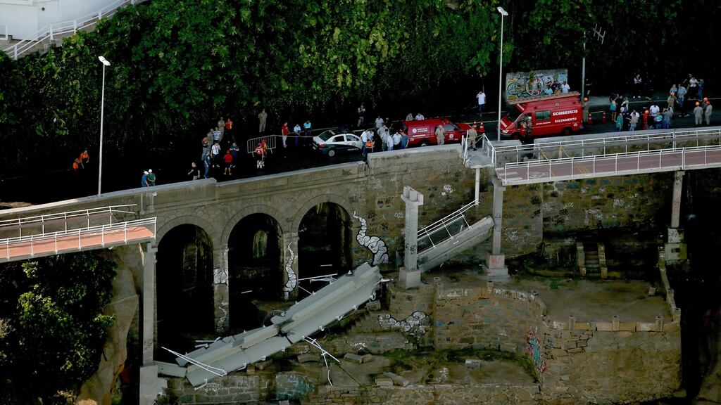 Aerial view of a bike lane that collapsed in Rio de Janeiro, Brazil. Photograph: Matthew Stockman/Getty Images