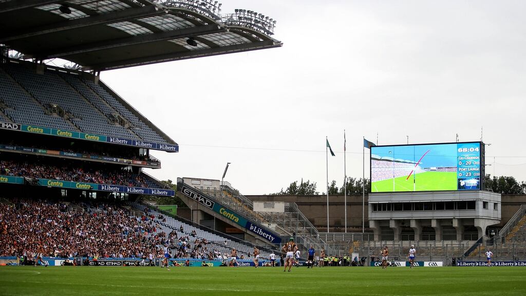 Hawkeye in use during last Sunday’s thrilling All-Ireland senior semi-final between Waterford and Kilkenny. Photograph: Tommy Dickson/Inpho