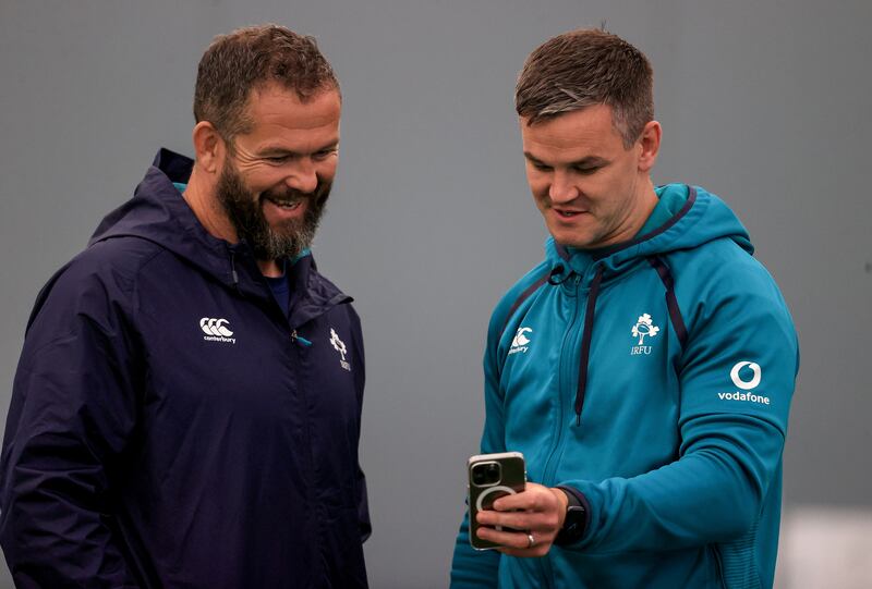 Johnny Sexton with Andy Farrell. Photograph: Dan Sheridan/Inpho