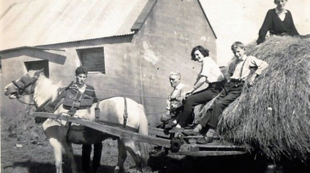 Kathleen working on the farm with her father and brothers.
