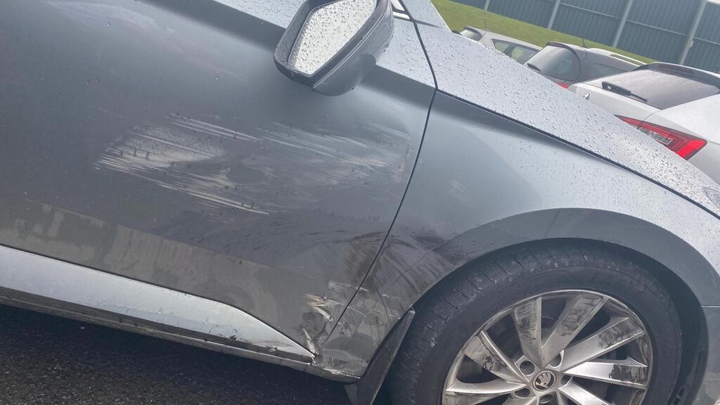 Damage done to one of the police vehicles involved in a ramming incident in Co Armagh. Photograph: PSNI