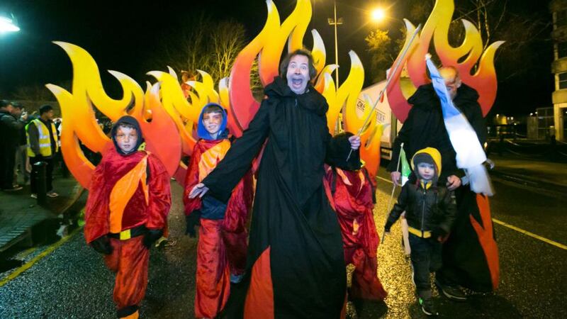 NYE pageant: performer Myles Breen taking part in the Limerick City of Culture New Year’s Eve celebration. Photograph: Brian Gavin/Press 22