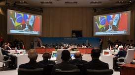 Vladimir Putin defends Ukraine war during address to Brics summit in Johannesburg