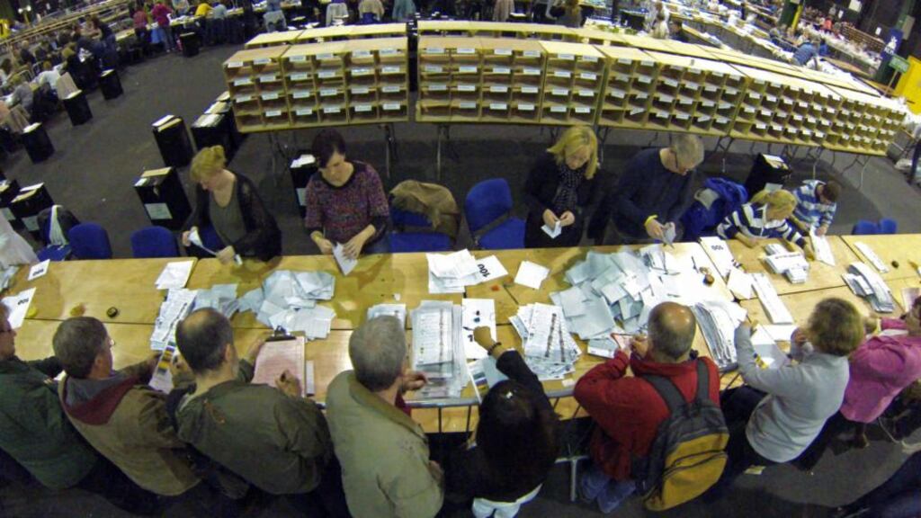 With 50 per cent of boxes opened, Aindrias Moynihan (FF) was leading the poll with 1,704 votes this morning in Blarney Macroom. Photograph: Niall Carson/PA Wire