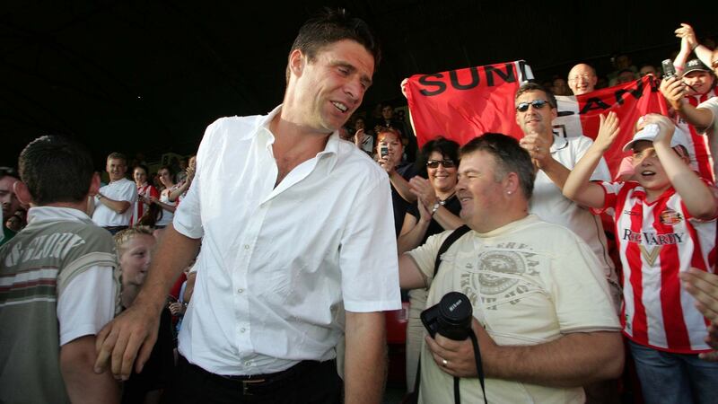 Niall Quinn arrives at Tolka Park for a Sunderland pre-season friendly in 2006. Photo: Morgan Treacy/Inpho
