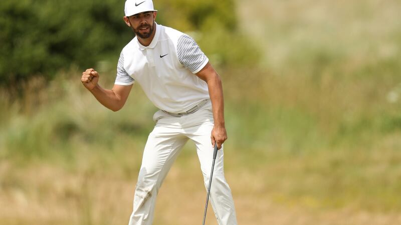 Erik van Rooyen celebrates a birdie on the 7th hole during the third round of the Irish Open at Ballyliffin. Photo: Oisin Keniry/Inpho