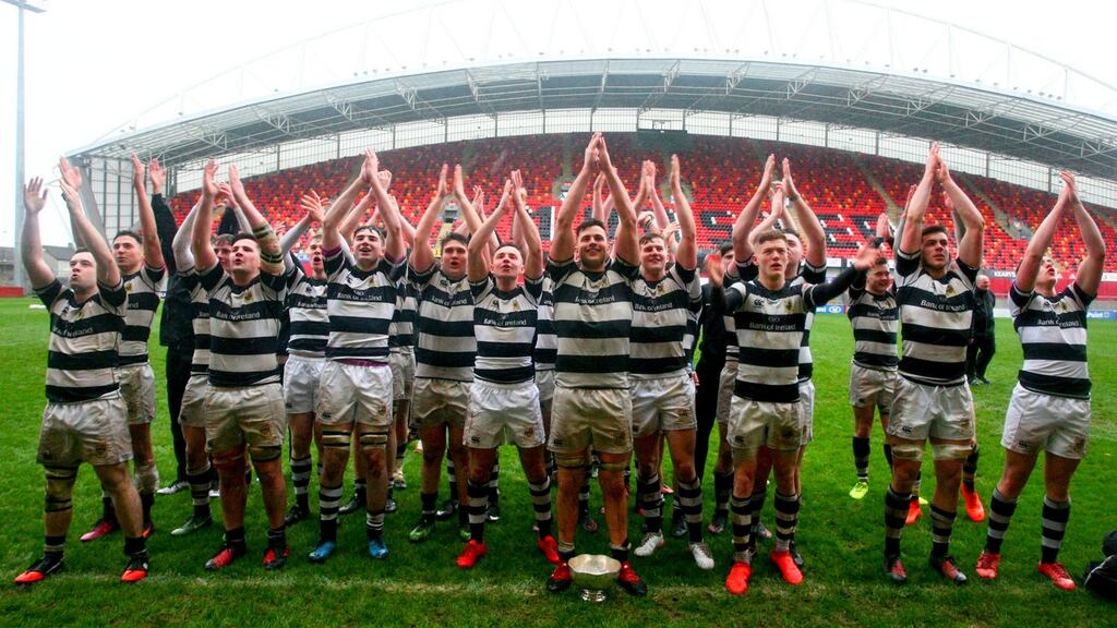 The Presentation Brothers College players celebrate at the end of the game. Photograph: Ken Sutton/Inpho