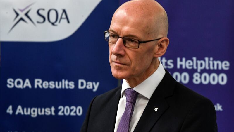 John Swinney, the Scottish education secretary, said that without the SQA adjusting grades, the number of passes based on school recommendations would have been far higher. Photograph: Andy Buchanan/PA Wire