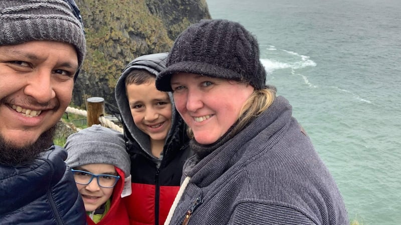 Esther Lawson de Ocampo with her family at the Giants Causeway in Antrim