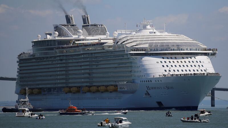 The Harmony of the Seas (Oasis 3) class ship leaves the STX Les Chantiers de l’Atlantique shipyard site in Saint-Nazaire, France. Photograph: Reuters/Stephane Mahe