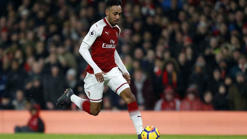 Pierre-Emerick Aubameyang during his Arsenal debut against Everton. Photograph: Ian Kington/AFP/Getty Images