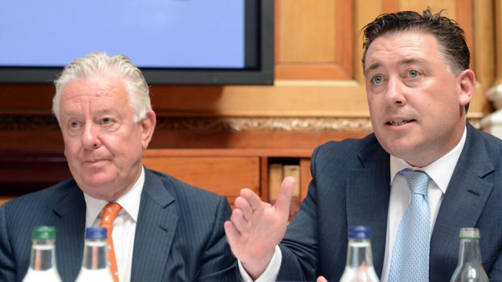 Stephen Vernon and Pat Gunne of Green Reit. Web Reservations is set to take offices in the Green Reit-owned Central Park complex in Sandyford. Photograph: Eric Luke