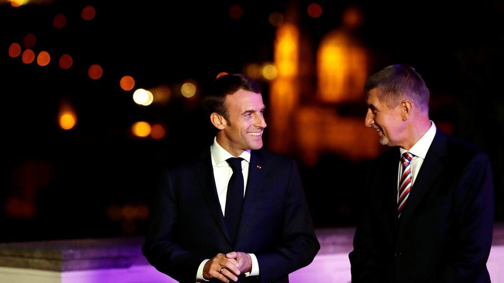 French president Emmanuel Macron and Czech prime minister Andrej Babis in Prague on Friday. Photograph: David W Cerny/Reuters