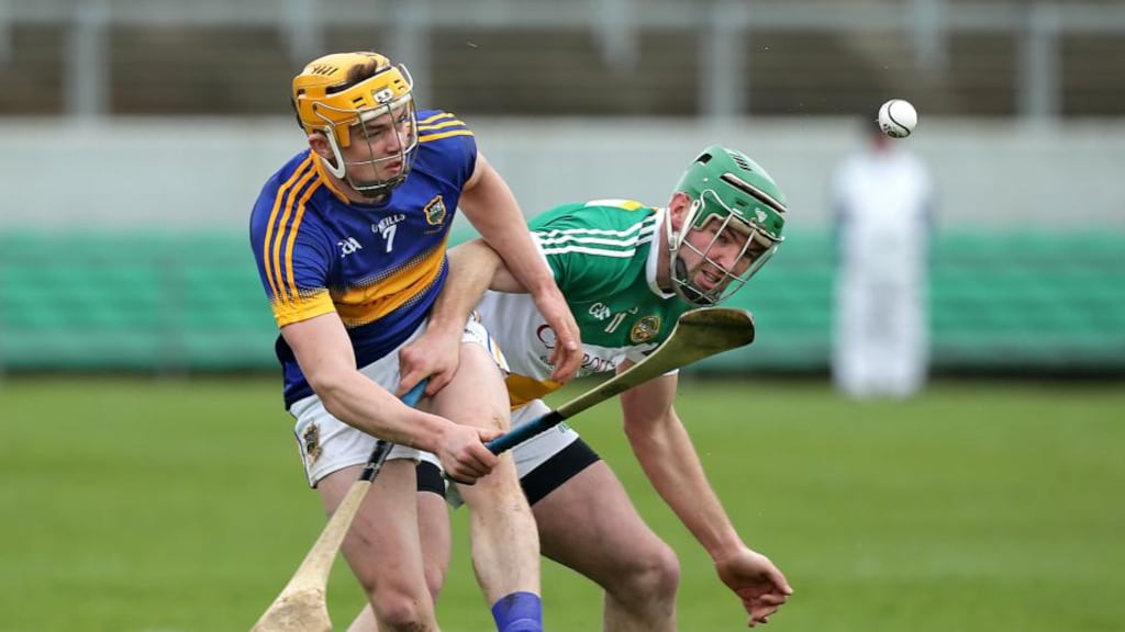 Offaly’s Joe Bergin with Ronan Maher of Tipperary in the league quarter final. Photo: Morgan Treacy/Inpho