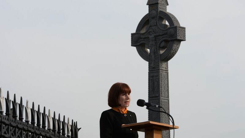Minister for Heritage Josepha Madigan addresses a ceremony marking the 103rd anniversary of the Easter Rising, at Glasnevin Cemetery. Photograph: Alan Betson/The Irish Times