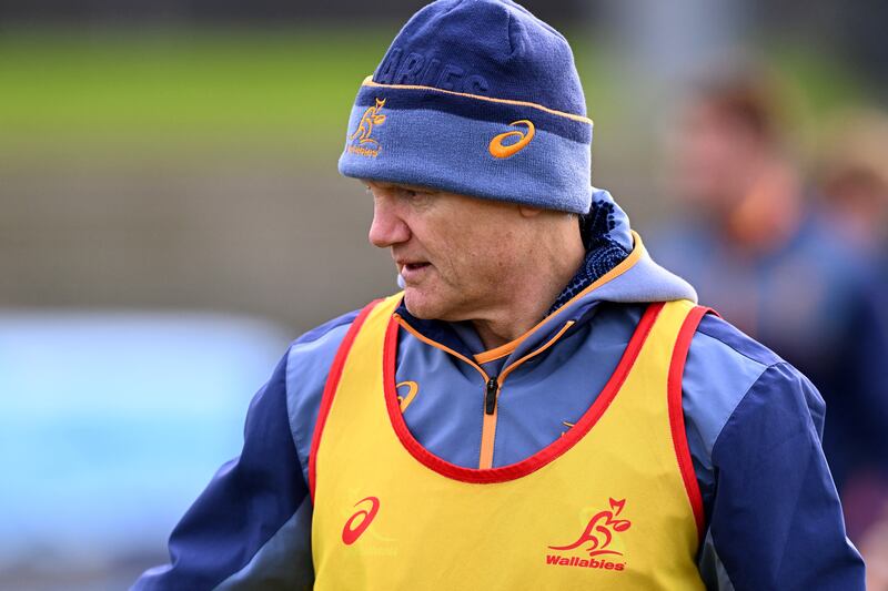 Australian Wallabies coach Joe Schmidt watches his players during a training session. Photograph: William West/AFP via Getty