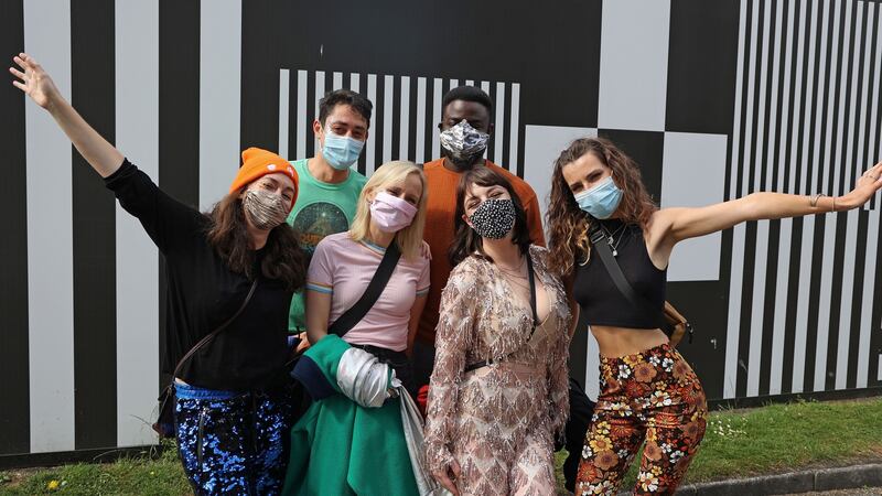 Emer Ryan, Emma McCormick, Ciara Murnane, Leah McManus with (back row, from left) Kareem Zaki and Femi Bankole