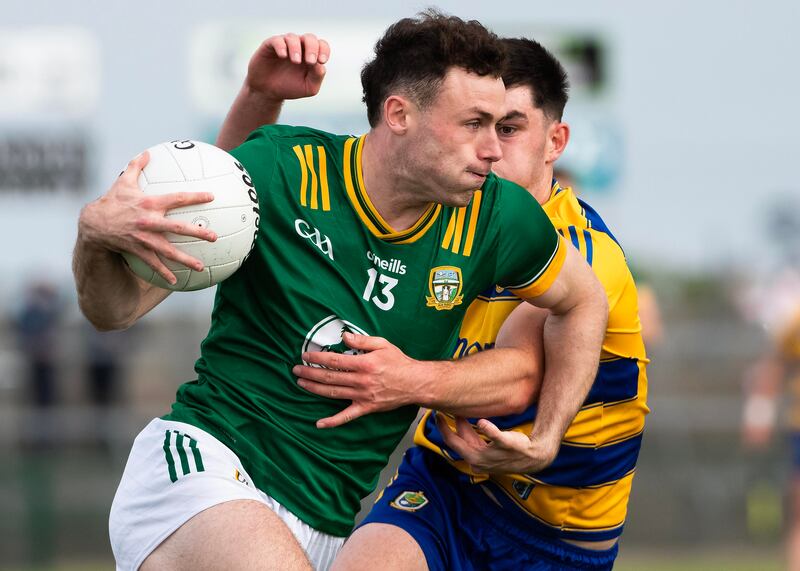 Meath’s Jordan Morris and Roscommon’s Senan Lambe. Photograph: Evan Logan/Inpho
